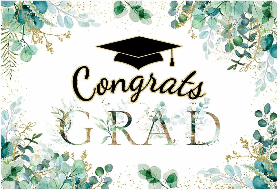 Funnytree 82" x 59" Greenery Graduation Backdrop Congrats Grad Class of 2026 Background Congratulations Celebration Graduate Prom Party Supplies Banner Decoration Photo Booth Props