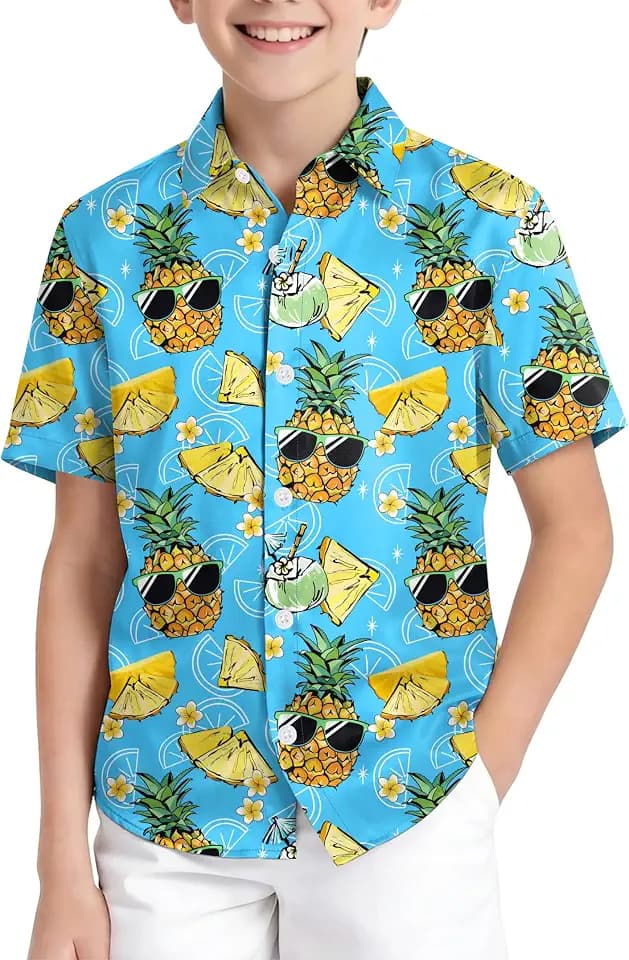 Boys Hawaiian Shirt 80s 90s Outfit for Kids Button Down Tops 5-14T