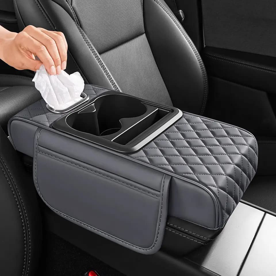 5 in 1 Nappa Leather Console Armrest Cover, Gray
