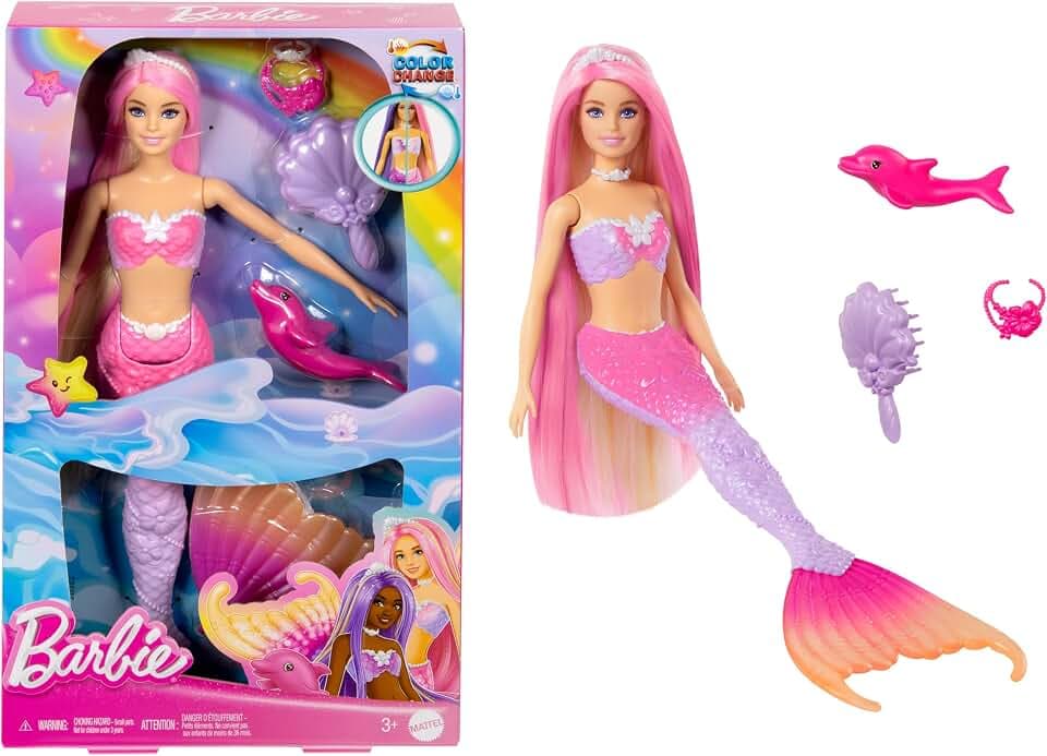 Barbie Meerjungfrau-Puppe, Malibu mit rosa Haaren und zahmem Delfin