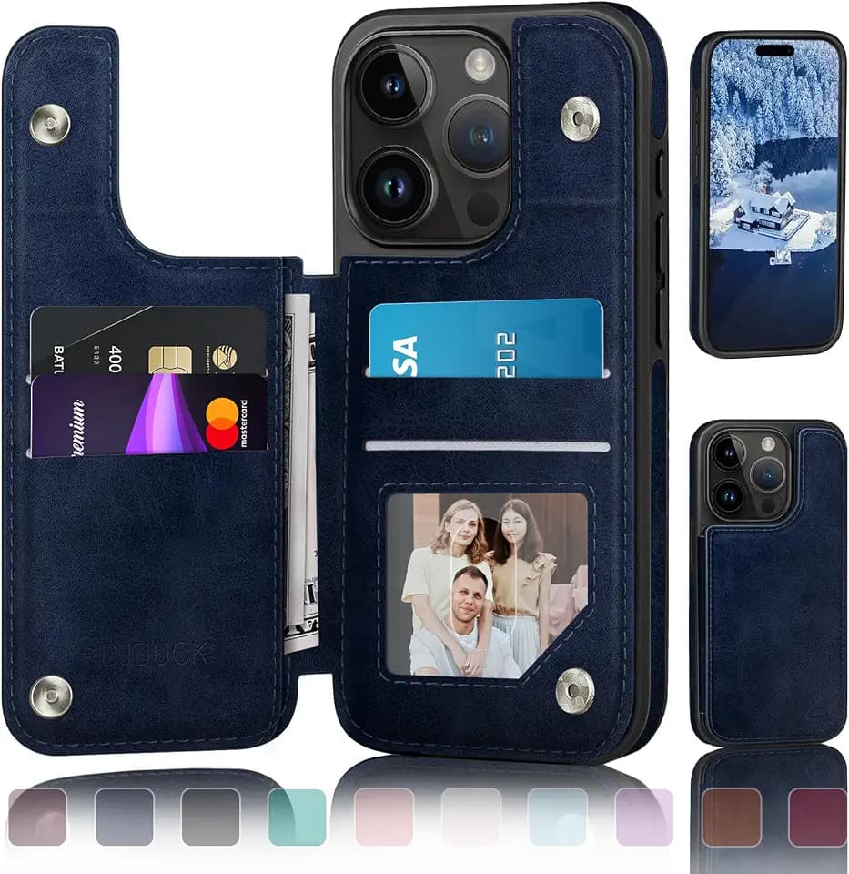 DJDUCK Designed for iPhone 14 Pro Case Wallet with Card Holder, [Magnetic Clasp Cover] [RFID Blocking Leather Protection] Shockproof Women Men Cases 6.1 Inch for Apple 14 Pro Dark Blue