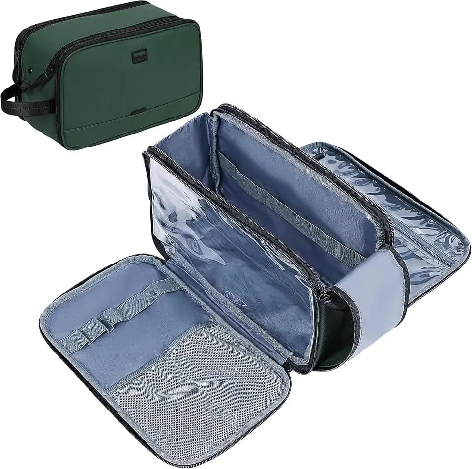 ZEEMO Travel Toiletry Bag for Men, Full Open Dopp Kit with Dual Compartment