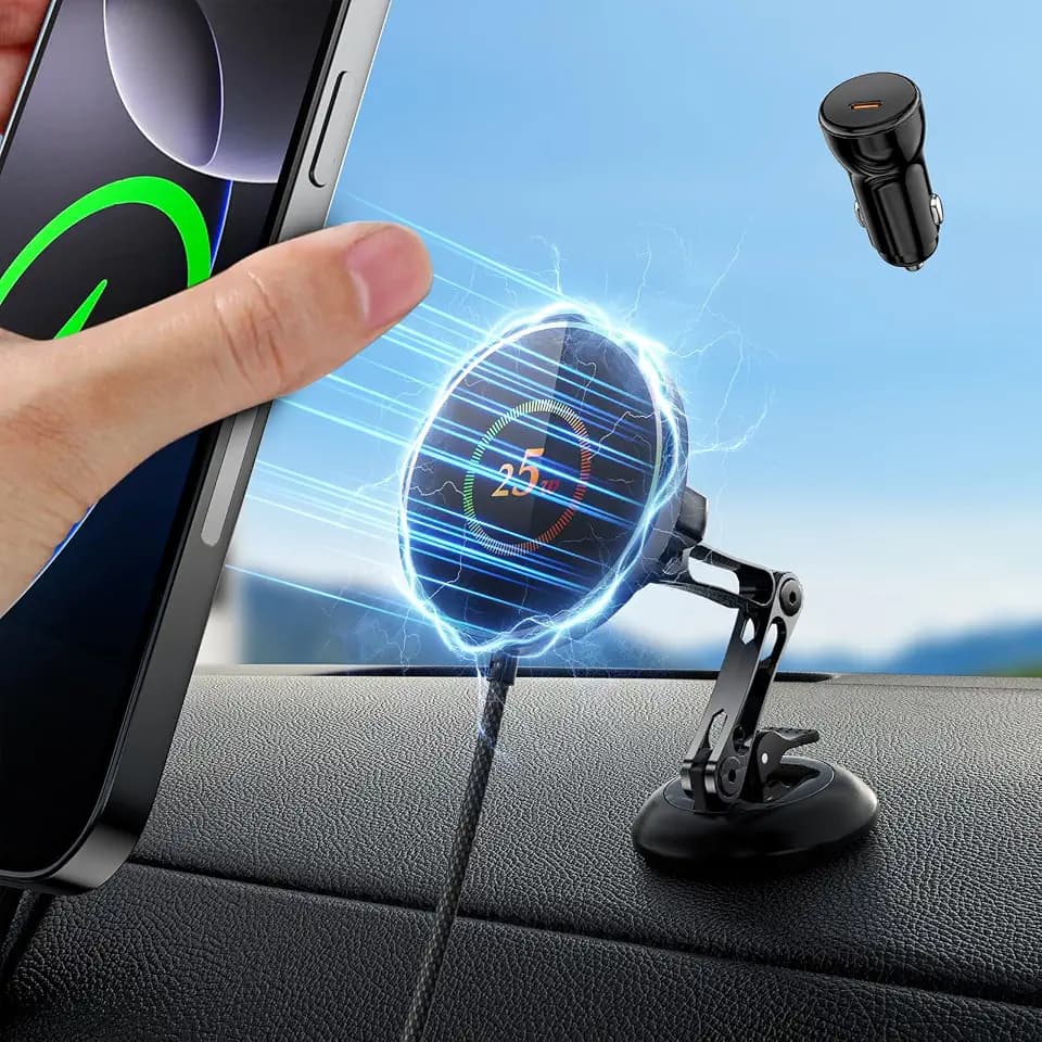 Magnetisches kabelloses Autoladegerät, [25 W Schnellladung & 40 W Kfz-Ladegerät] Magnetische Autohalterung für iPhone 17 16 Pixel Zubehör Auto Handyhalterung Magnetisches Ladegerät für iPhone 17 16