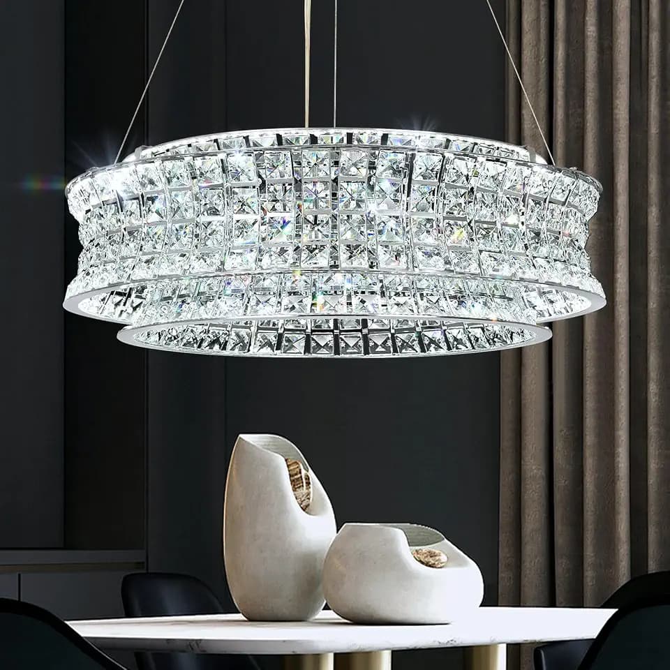 Luxus Kristall Kronleuchter Modern Pendelleuchte Chrom, Klein Hängeleuchte Kristall Lampe, für Wohnzimmer, Esszimmer, Schlafzimmer, Restaurant, Φ50 cm