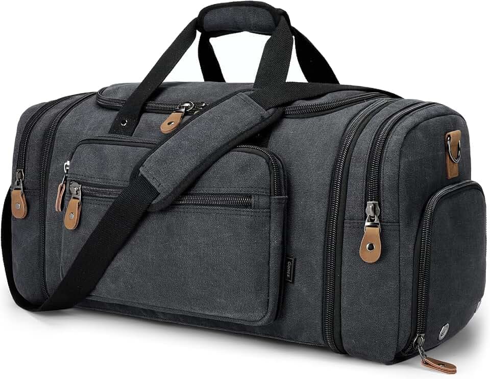 Gonex Canvas Duffle Bag, Expandable 60L Travel Overnight Weekender Bag
