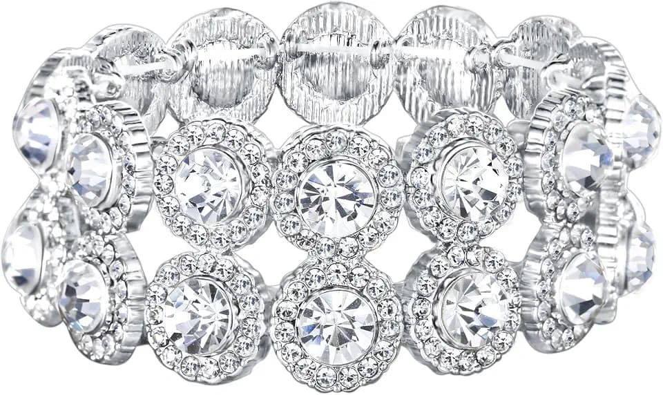 EVER FAITH Women's Austrian Crystal Bridal 2 Layers 8-Shaped Knot Elastic Stretch Bracelet