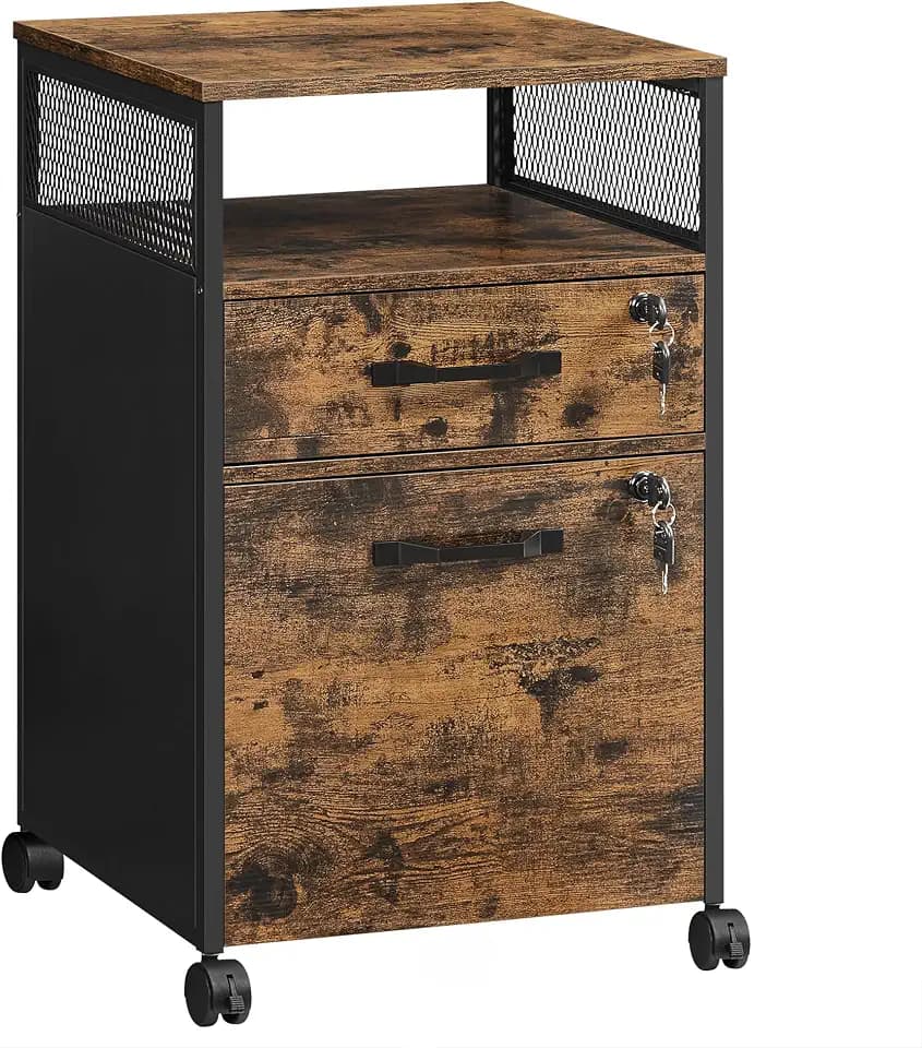 VASAGLE 2 Drawer File Cabinet with Lock, Rolling Printer Stand
