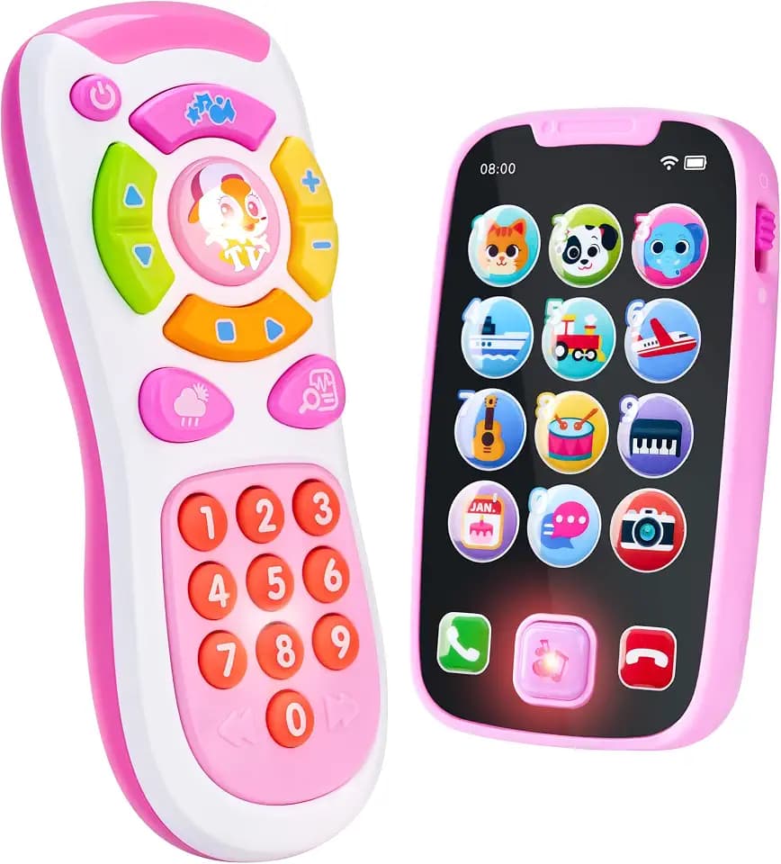 JOYIN Rosa Telefon Baby Spielzeug Handy Ab 1 Jahr, Musikalische Spielzeuge Für Babies, 2 pc Fernbedienung, Kinder Smartphone, Baby Spielzeug ab 6 Monaten,Handy Baby ab 1 Jahr Geschenk Jungen Mädchen