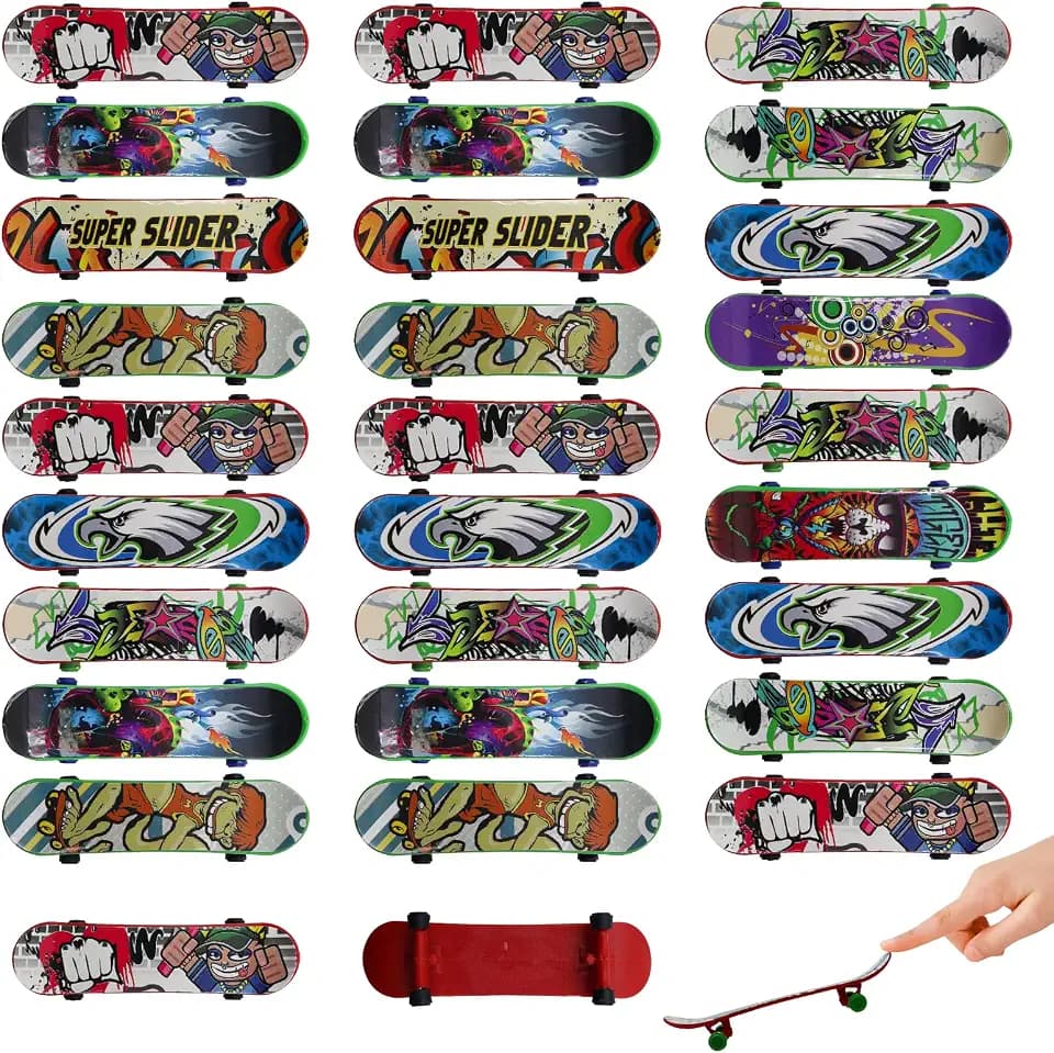 OMJMYY 30 Stück Mini Finger Skateboard, Fingerboard Spielzeug, Professionelle Fingerskateboard, Cartoon Finger Skateboards Set für Kindergeburtstag Kreatives Gastgeschenke