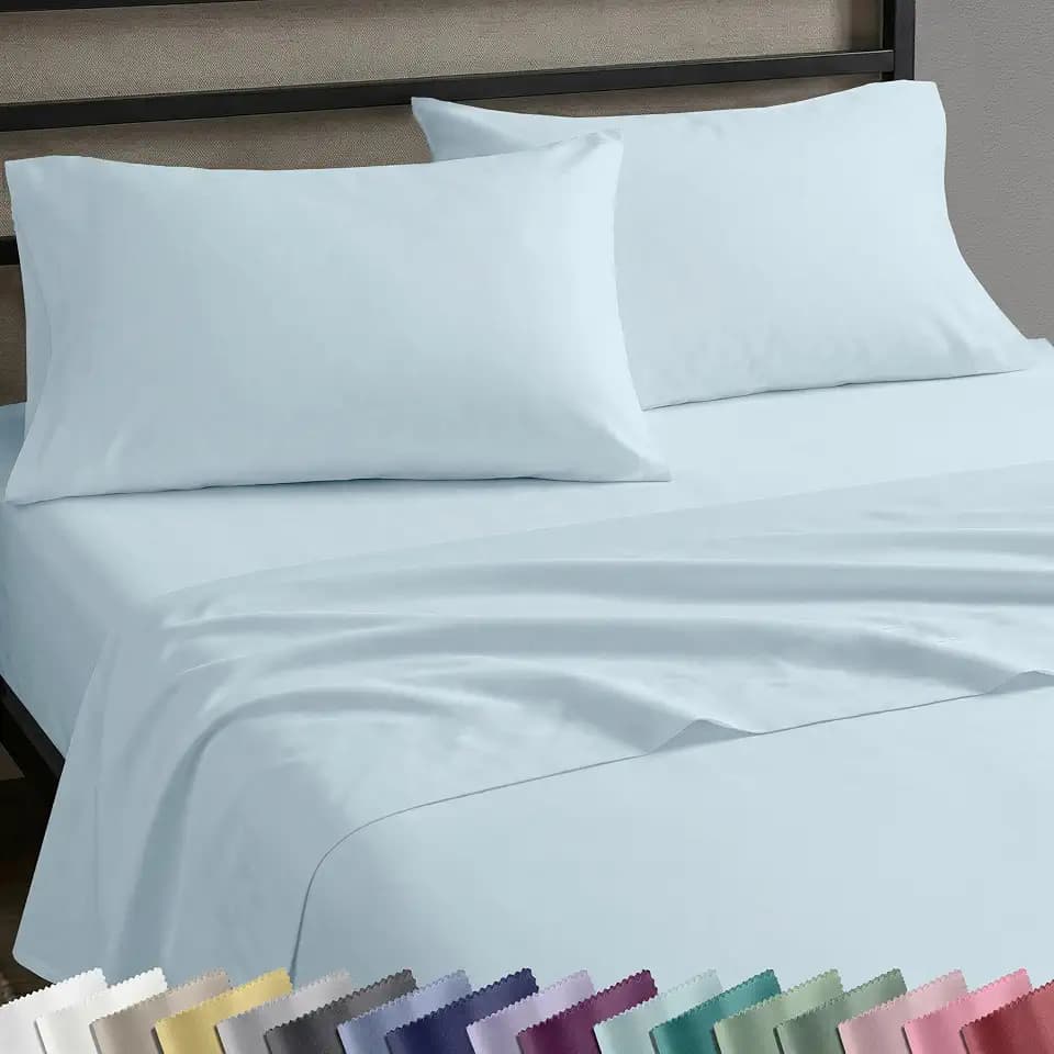 Soft Natural 100% Cotton Sateen Full Sheet Set, 4 Pc Set, Baby Blue