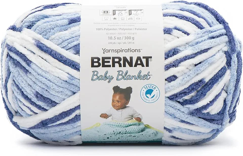 Bernat BABY BLANKET BB Blue Dreams Yarn - 1 Pack of 10.5oz/300g - Polyester - #6 Super Bulky - 220 Yards - Knitting/Crochet