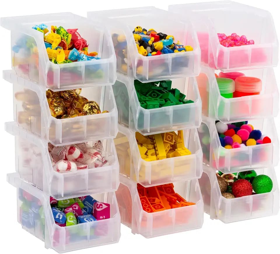 ReadySpace Extra-Small Stackable Plastic Storage Bins, 12-Pack, Clear