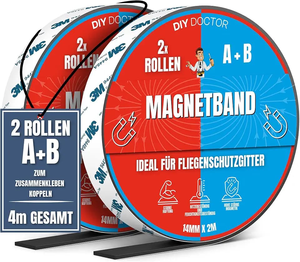 DIY Doctor Magnetband für Fliegengitter, selbstklebend, 2 m + 2 m (4 m)