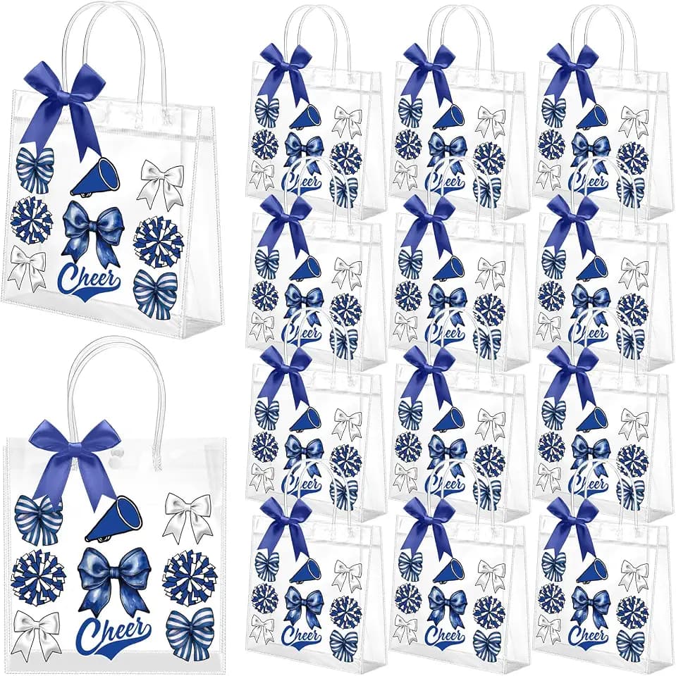 Vicenpal 24 Sets Clear Cheer Cheerleader Gift Bag with Handle, Navy Blue