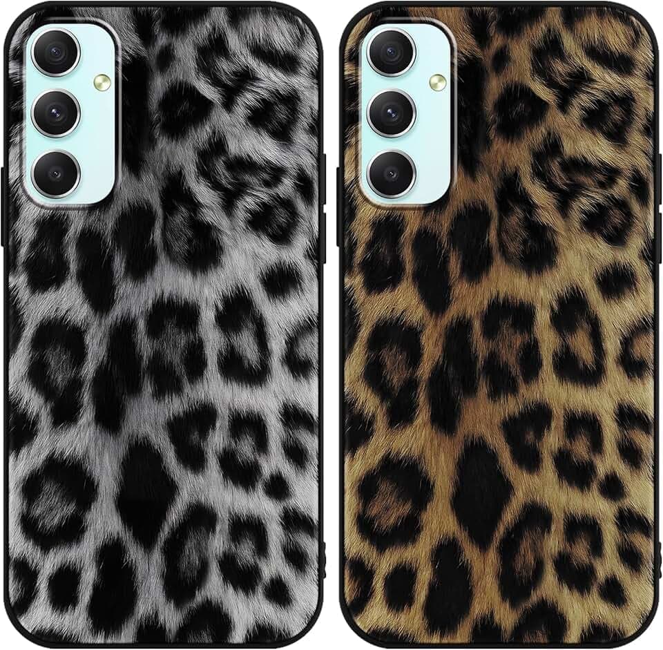 Saqmkil 2 Stück Hülle für Samsung Galaxy A34 5G, Aesthetic Leopard Muster Design Mädchen Frauen Geschenk Handyhülle, Weich Silikon Süßes Motiv Stoßfest Case Schutzhülle für Samsung A34 5G 6,5'' - Grau