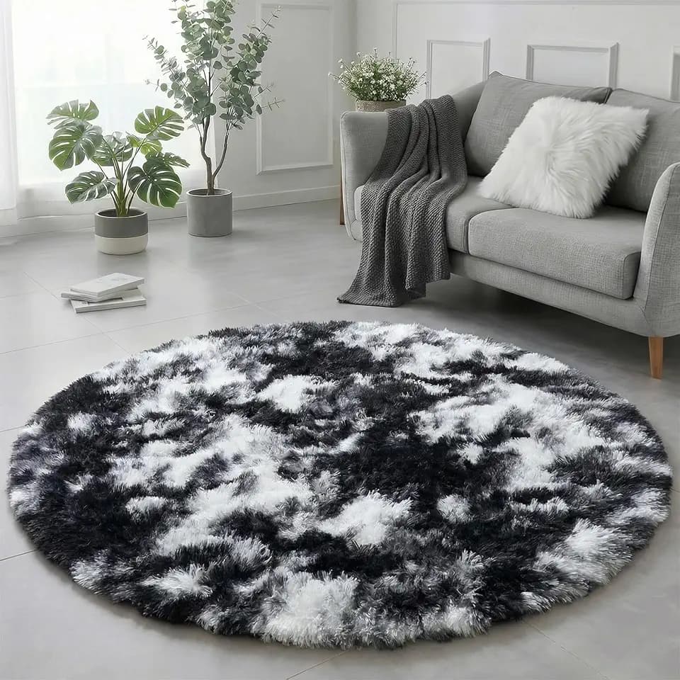 Amdrebio Black White Grey Round Circle Area Rug 4Ft for Bedroom Living Room