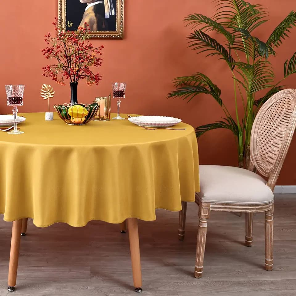 MEANMOY Gold Round Tablecloth 48 Inch Water Resistant Table Cloth