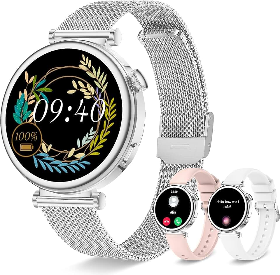 Smartwatch Damen mit Telefonfunktion, 1,27" HD Touchscreen 41mm Armbanduhr, Fitness Tracker mit 100+ Sportmodi Menstruationszyklus Schlafmonitor Schrittzähler, Rund Smart Watch für iOS Android Silber