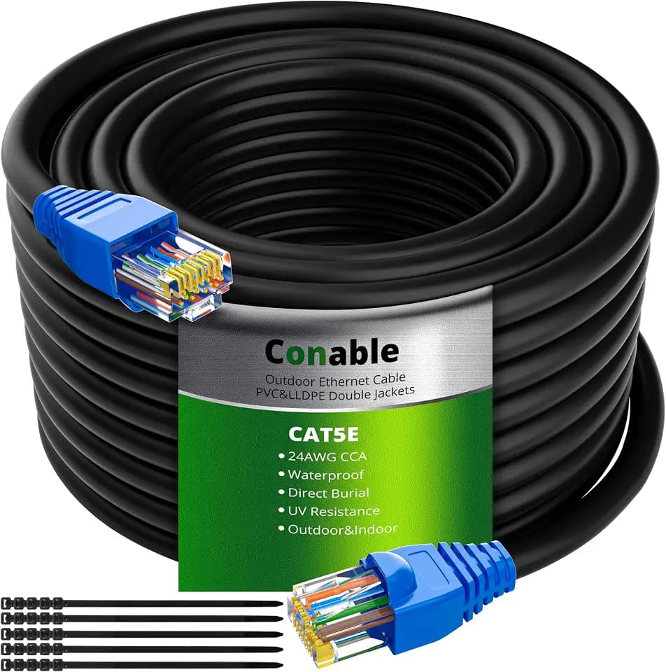 Cat 5e Outdoor Ethernet Cable 50 Feet, LLDPE & PVC Dual Jackets, UTP, 24AWG