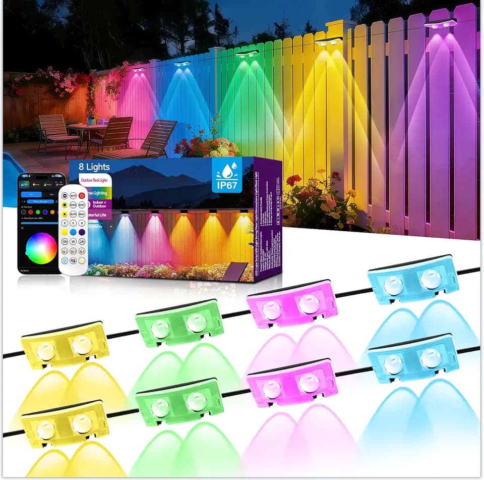 AHAWILL Outdoor Fence Lights 8 Pack,Color Changing Fence Lighting
