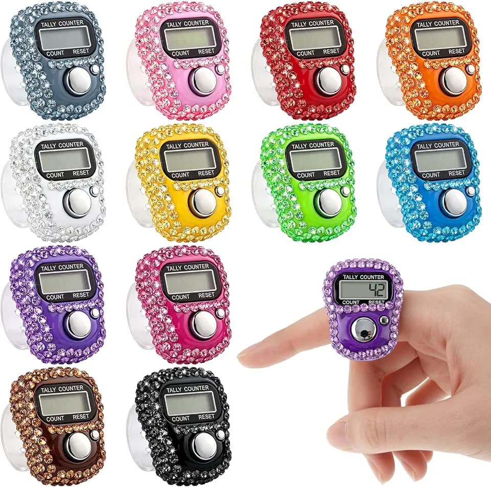12 Pack Rhinestones Finger Counter, Clicker Counter with 5-Digit Display