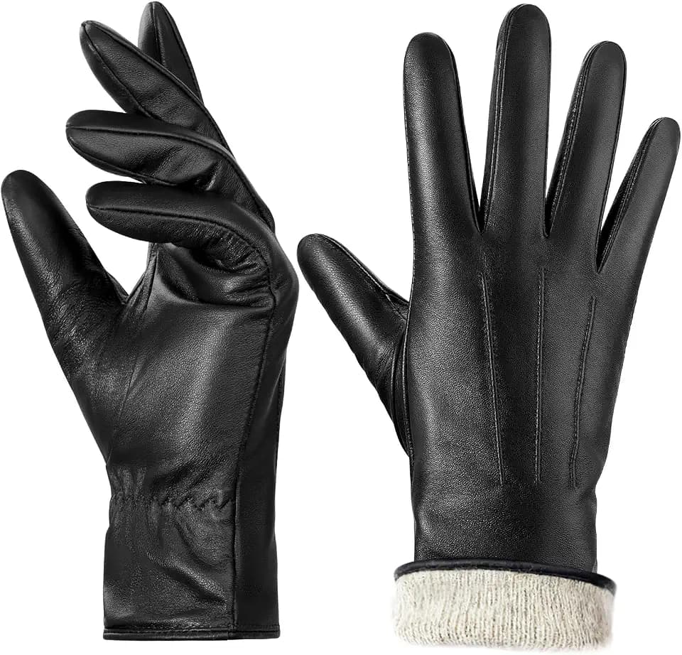 BISON DENIM Lederhandschuhe Damen Winter Touchscreen Kaschmir Gefüttert