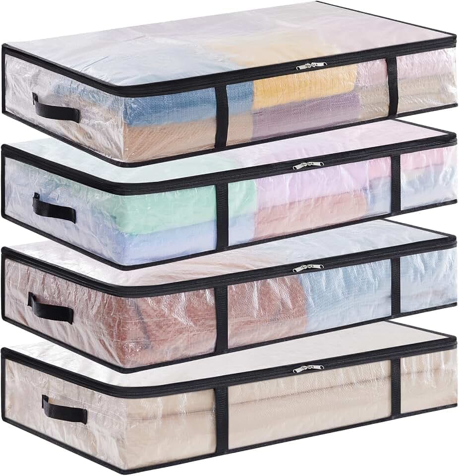 Lifewit 4 Stück 60L Transparente Plastik Unterbett Aufbewahrungstasche