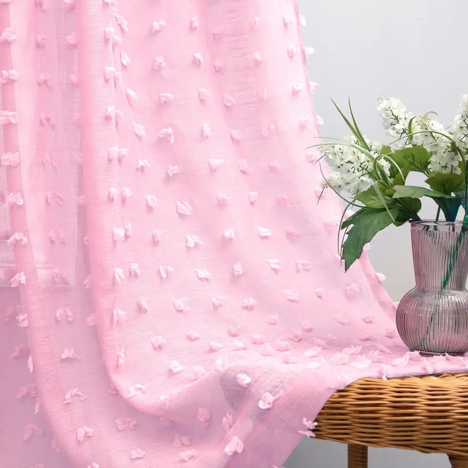KOUFALL Baby Pink Curtains for Girls Room Baby Nursery Girl,Sheer Boho Pom Pom Kids Curtains for Bedroom,2 Panels 63 Inch Length,Light Pink