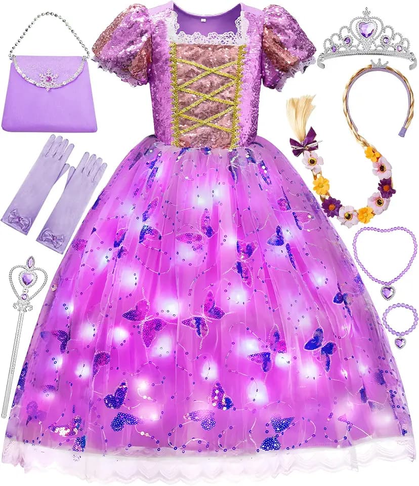 Davvew Princess Dresses for Girls,Light Up Princess Costume for Christmas, Halloween, birthday gifts for Age 3-8 Year Old