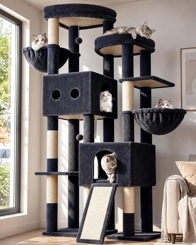 Globlazer Sturdy Cat Tower for Indoor Cats 20lbs, 76in, S76E, Dark Grey