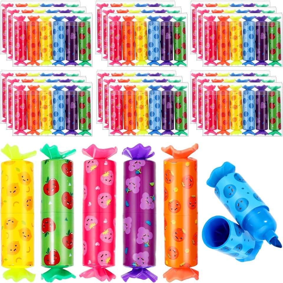 108 Pcs Mini Highlighters Set, 6 Pastel Colors Candy-Shaped Cute Highlighters with Chisel Tip, Compact Plastic Marker Pens for Office Planning, Diary Decor, Greeting Card Art Supplies