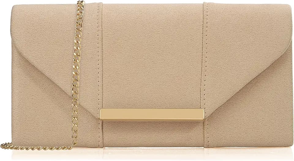 Dexmay Women Faux Suede Envelope Clutch Purse Evening Velvet Handbag Foldover Shoulder Crossbody Bag
