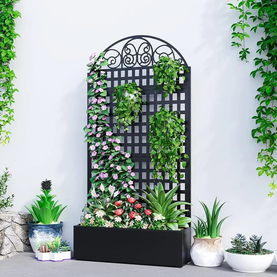 Metal Planter Box with Trellis & Privacy Screen, 79"x40"x11.8", Galvanized