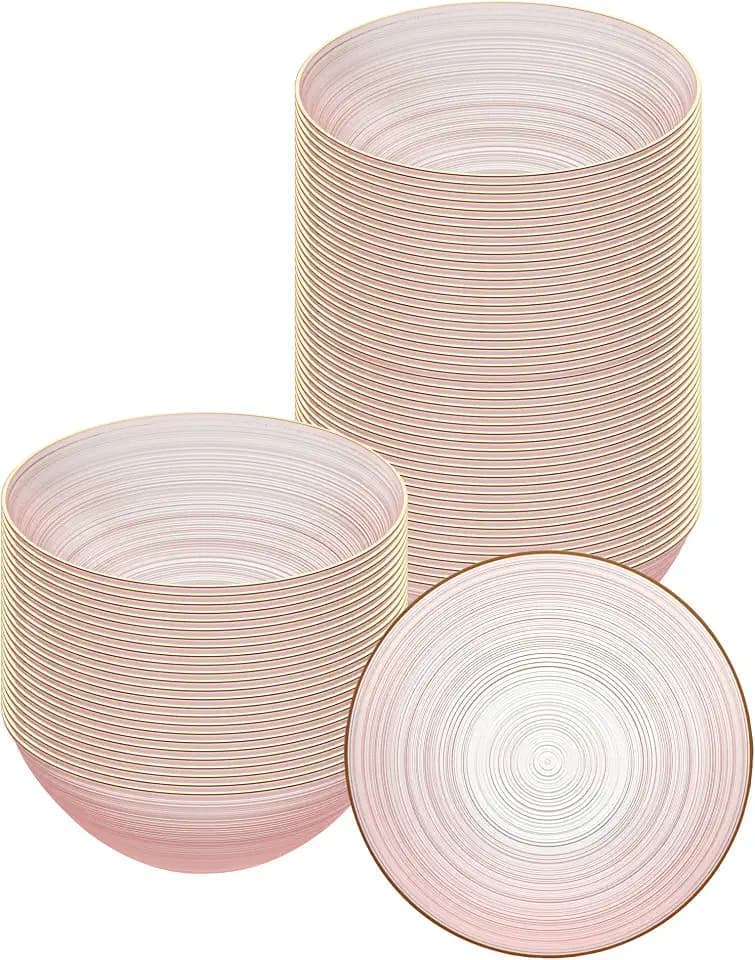 Restaurantware 16 oz Plastic Round Pink Translucent Rimmed Bowl, 20 Ct