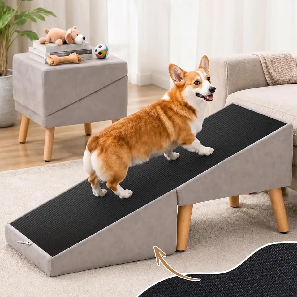 Ottoman Dog Ramp for Couch, 2-in-1 Foldable Dog Stairs for Small Dogs Gray