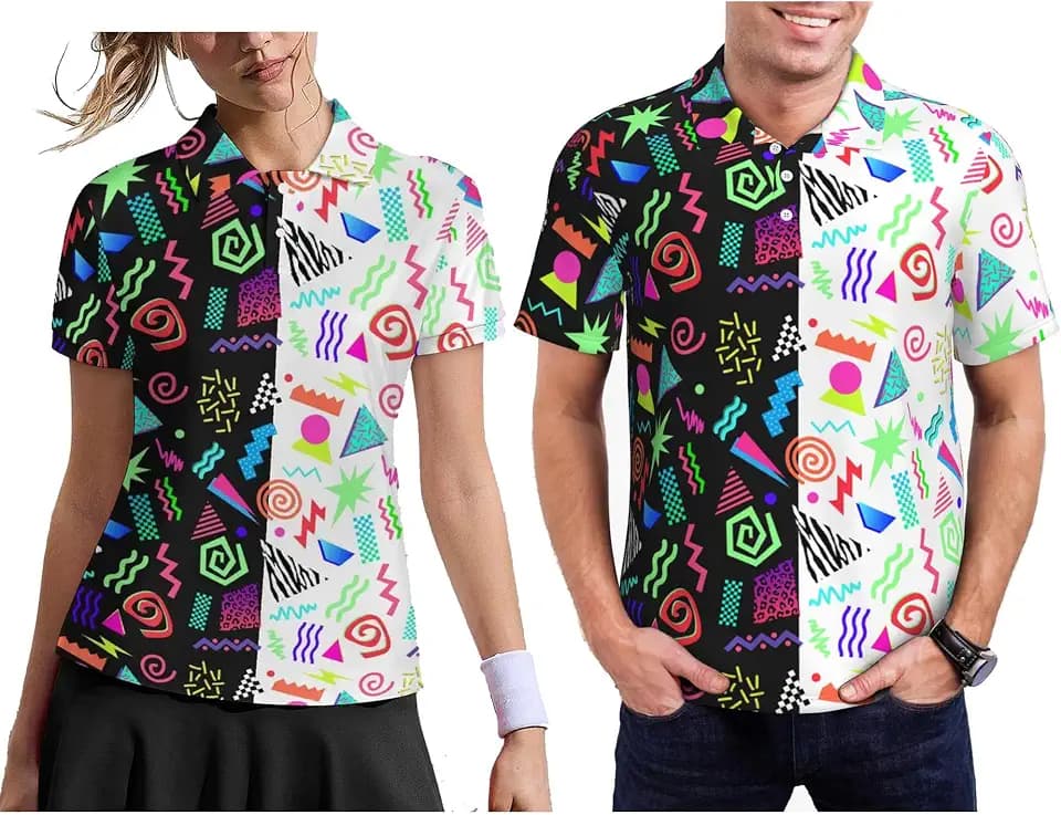 Funny Hawaiian Couple Golf Shirts,Matching Short Sleeve Golf Shirt Moisture Wicking Couple Polo Shirt for Men Women