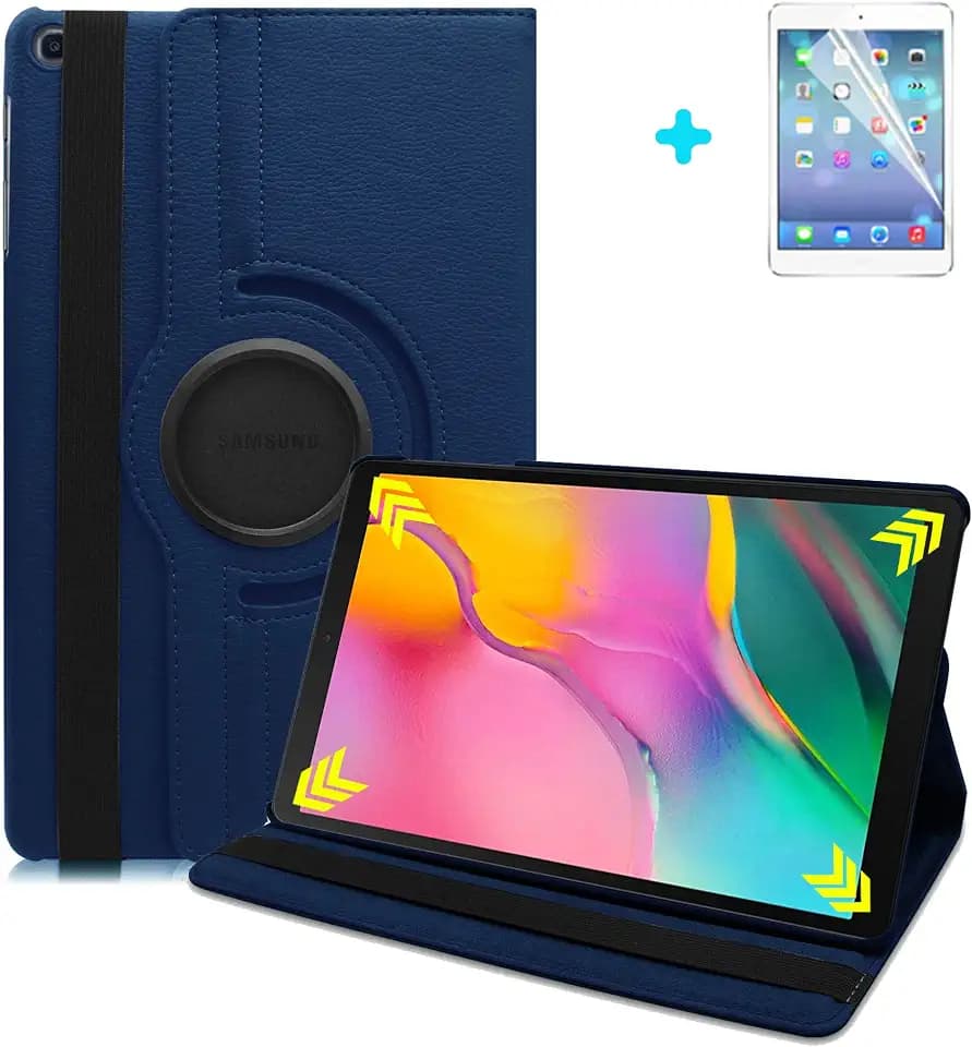 Galaxy Tab A 10.1 2019 T510/T515 Hülle Case-360 Grad Rotations PU Ledertasche Smart Cover mit Standfunktion für Galaxy Tab A T510/T515 (10,1 Zoll) Wi-Fi/LTE+Display Schutzfolie(Dunkelblau)