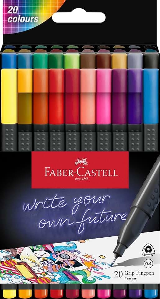 Faber-Castell - Grip Finepen Set, 20 Fineliner, Linienbreite 0,4 mm