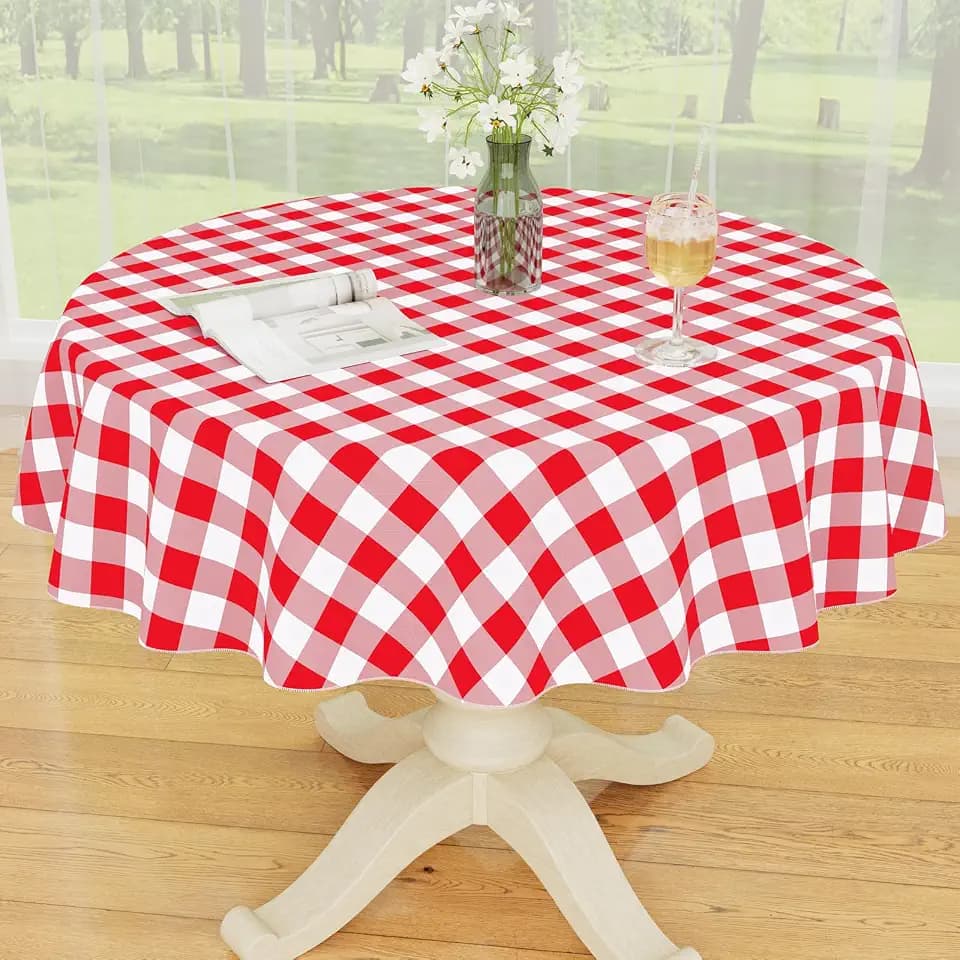 Smiry Christmas Table Cloth, Flannel Backed Vinyl Tablecloth, 60" Round