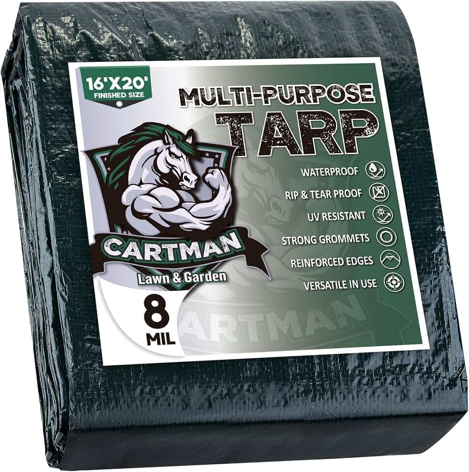CARTMAN 16x20Ft Multipurpose Waterproof Poly Tarp Cover 8 Mil, Green