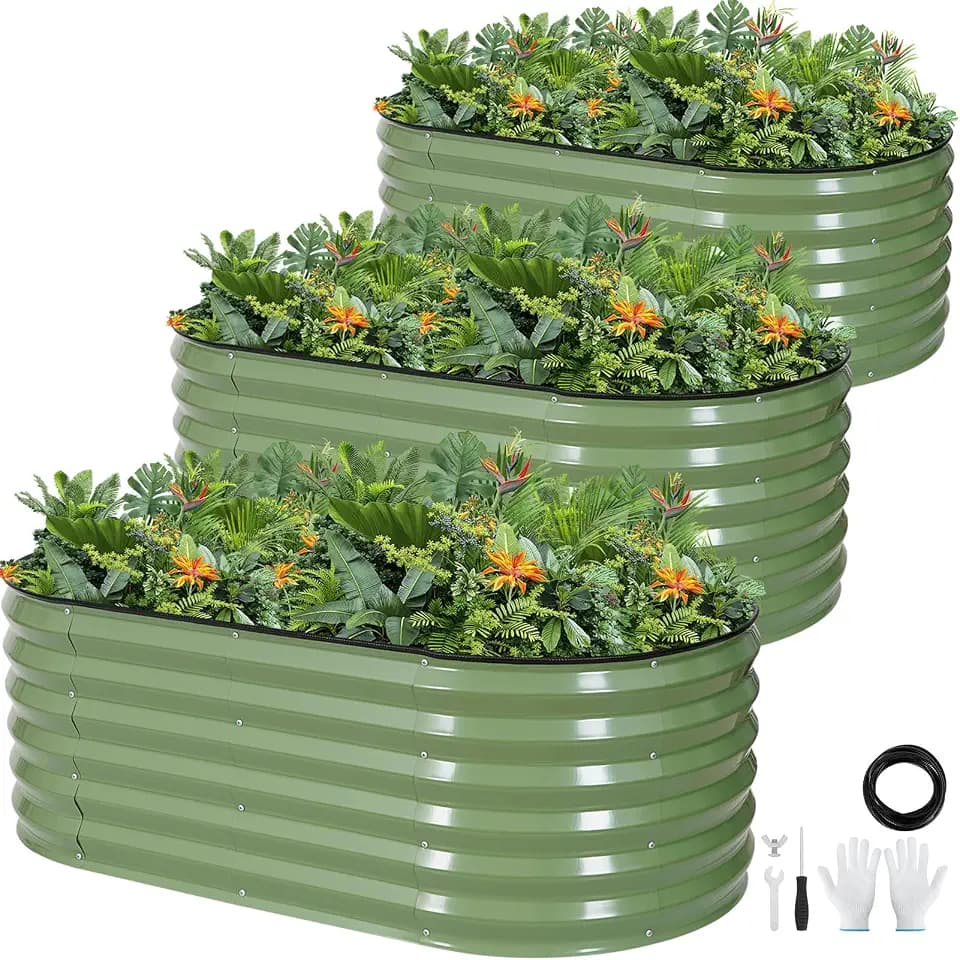 Galvanized Raised Garden Bed,4x2x1.4ft Planter Box for Deep Root Plant 3Pcs