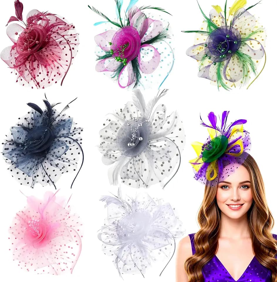 8 PCS Fascinators Tea Party Hats for Women, Derby Hats with Feather