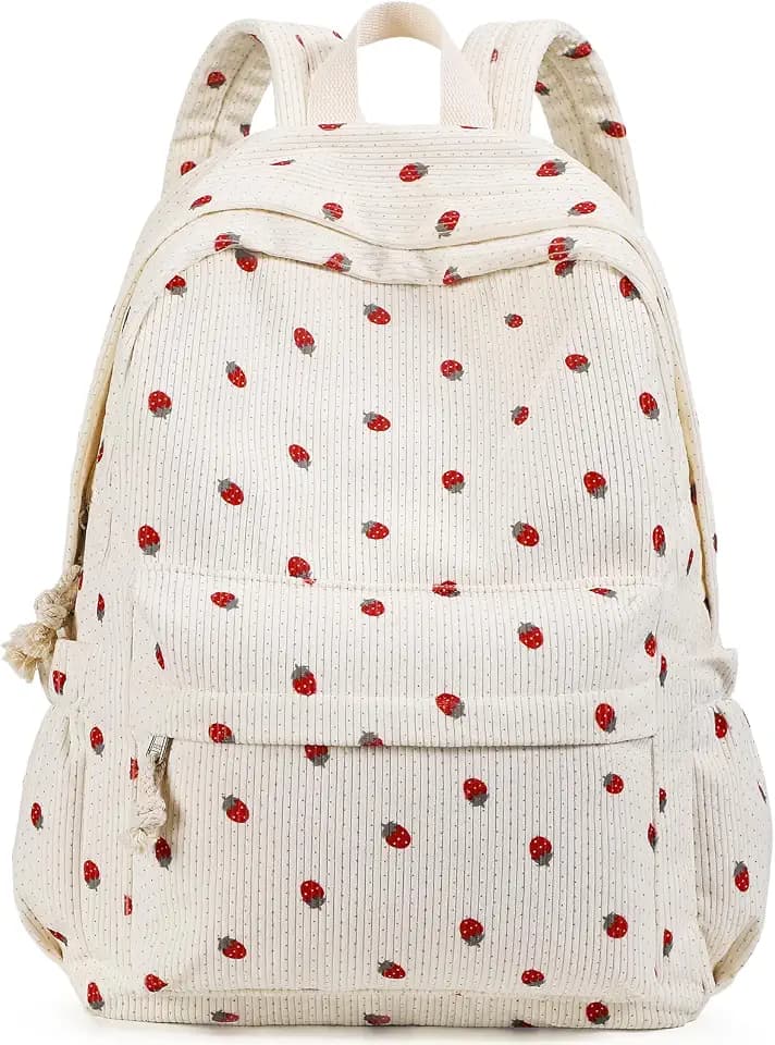School Backpack for Girls, Corduroy Laptop Bookbag, 17inch Elementary Primary Preschool for Teen Girl, WomenTravel Casual Daypacks (Strawberry)