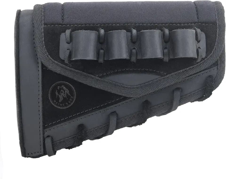 WAYNE'S DOG Leather Buttstock Cheek Riser Pad with Rifle Shell Holder, Fit Righty or Lefty Hand Shooter