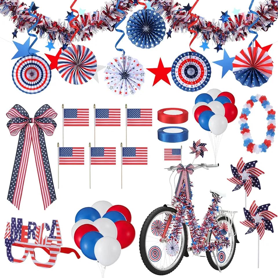 Threehoney 41 Pcs 4th of July Bike Parade Decorations for Kids