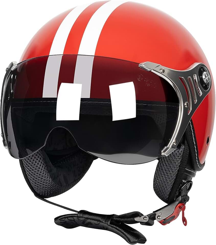Yesmotor Open Face Motorcycle Helmets 3/4 Retro Moped Helmet DOT