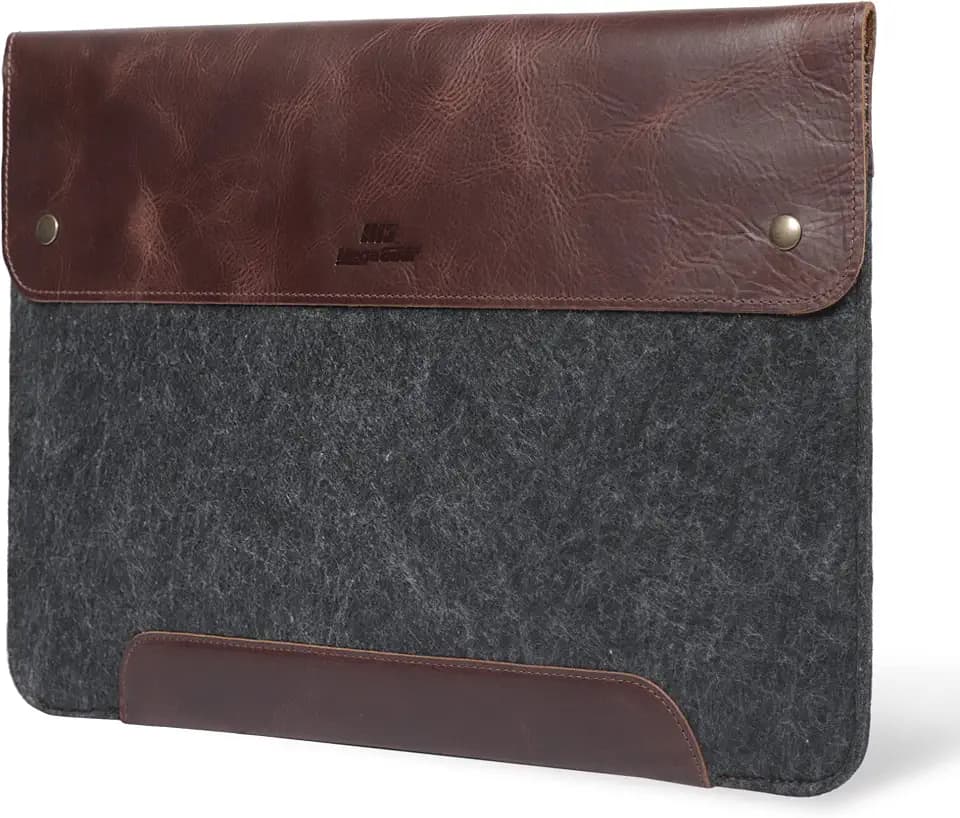 MegaGear Genuine Leather and Fleece Case Compatible with MacBook Pro 16 (M5, M4, M3, M2, M1) and MacBook Air 15.3 (M5, M3, M2) - Laptop Sleeve, Brown, 15-16 Inch, 2020-2026
