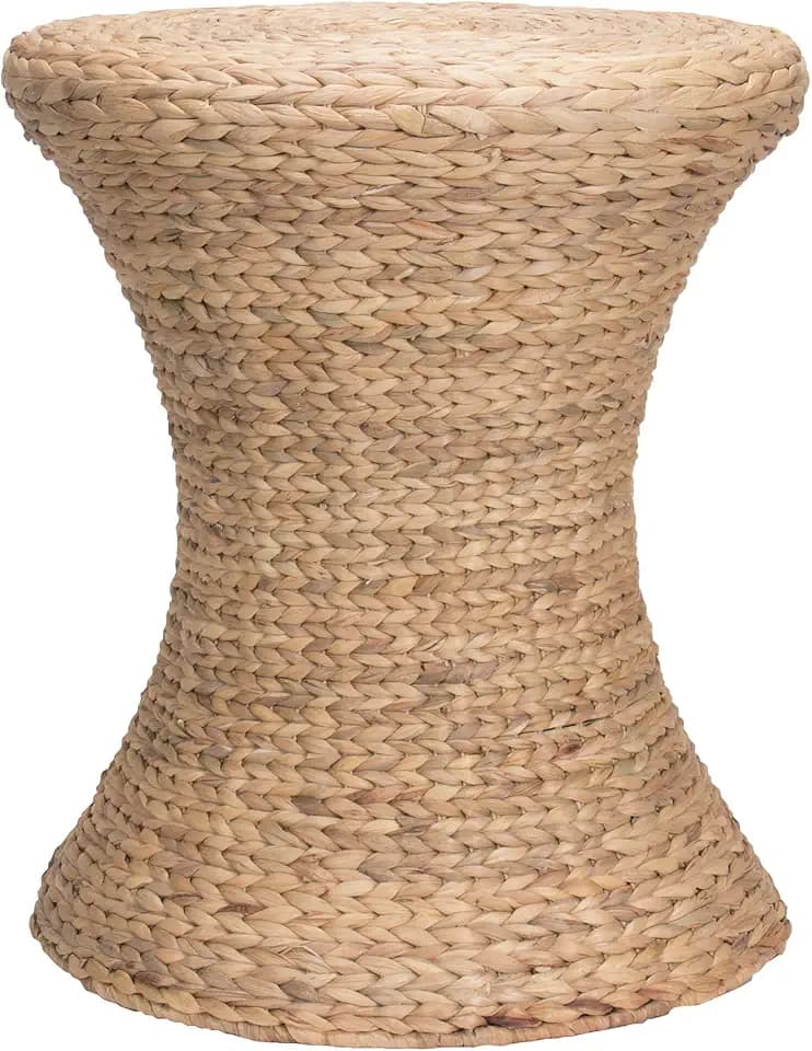 Household Essentials Handwoven Water Hyacinth Wicker Stool with Hourglass Shape, Natural