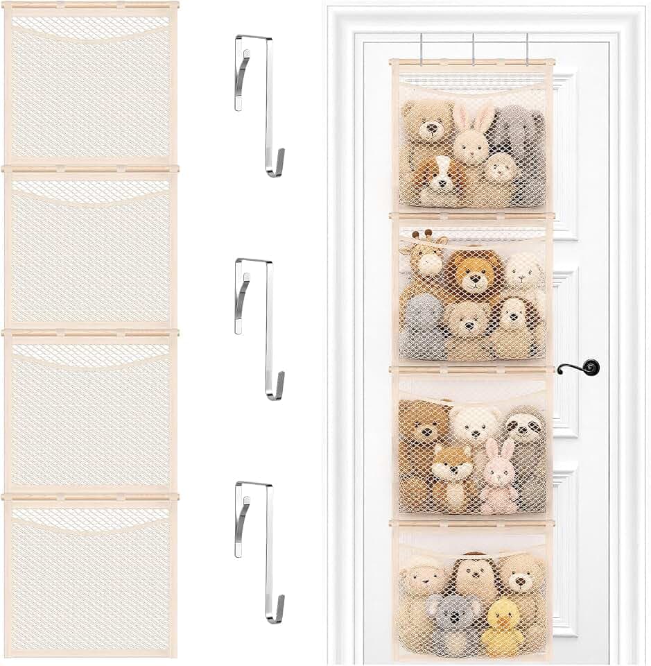 Kuscheltier Aufbewahrung Netz Türhängend Baumwolle 4 Tier Boho Stil
