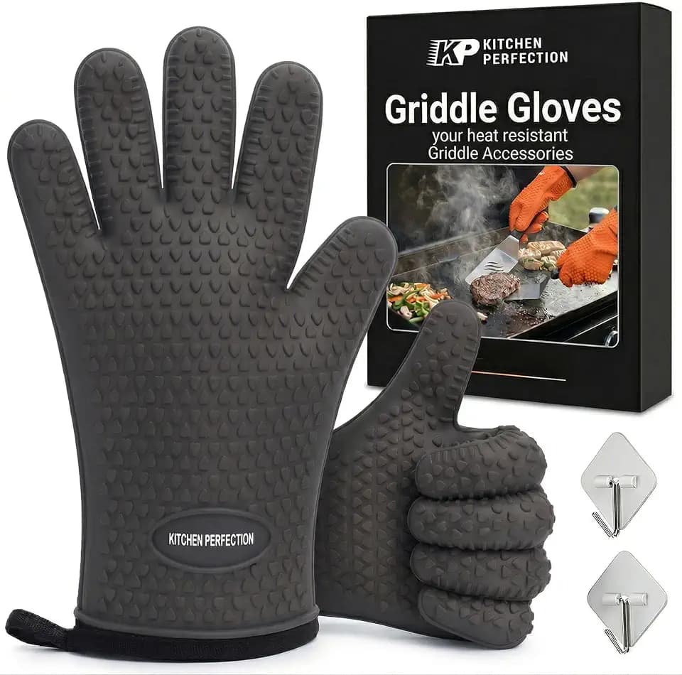 KITCHEN PERFECTION Silicone Griddle Grill Gloves Heat Resistant Oven Mitts